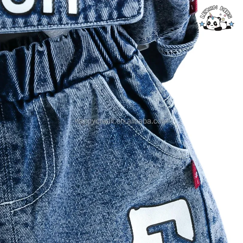 LEZONKIDS - Spring Children's Clothes Unisex Wholesale Autumn  Denim Vest Jeans Three-piece Baby Set